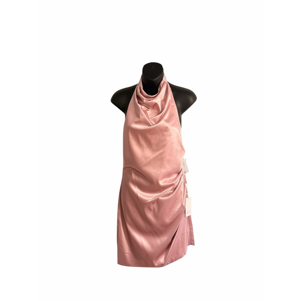 Gianni Bini Peyton Ruched Satin Cow Neck Open Back Mini Sheath Dress NWT